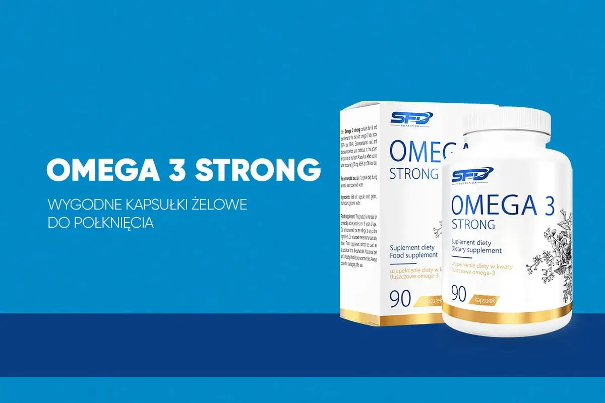 Omega 3 Strong – wygodne kapsułki żelatynowe do suplementacji diety w kwasy omega 3. Opakowanie zawiera 90 kapsułek.