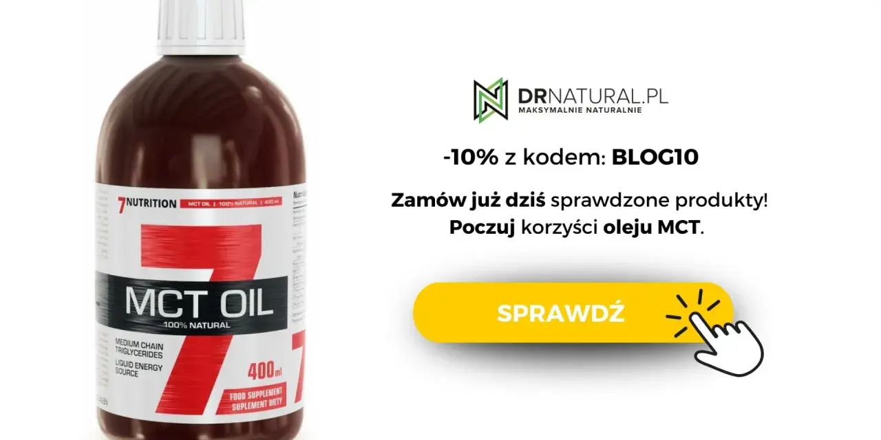 Butelka oleju MCT 100% naturalnego. Zamów już dziś i poczuj korzyści oleju MCT. Zniżka -10% z kodem BLOG10.