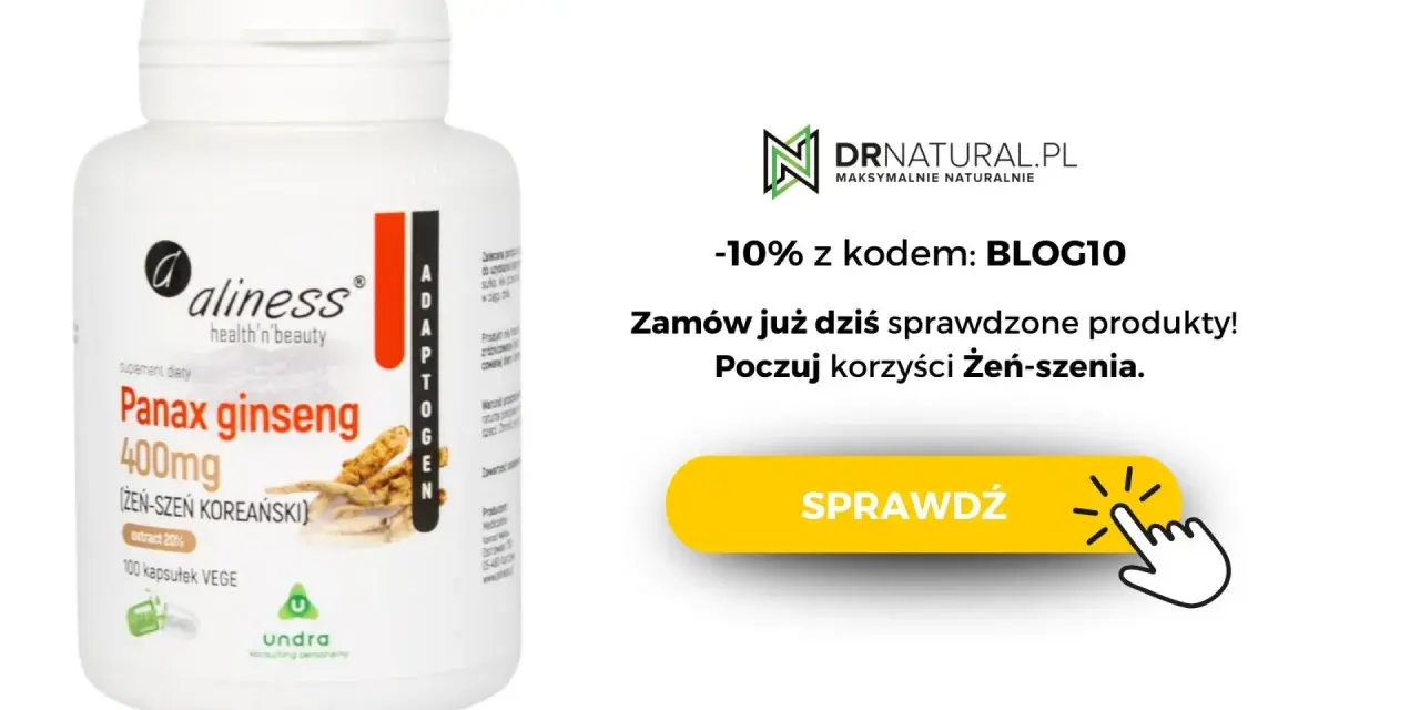 Suplement diety Aliness Panax Ginseng 400mg. Odkryj korzyści żeń-szenia dla Twojego organizmu. Zamów z kodem BLOG10!