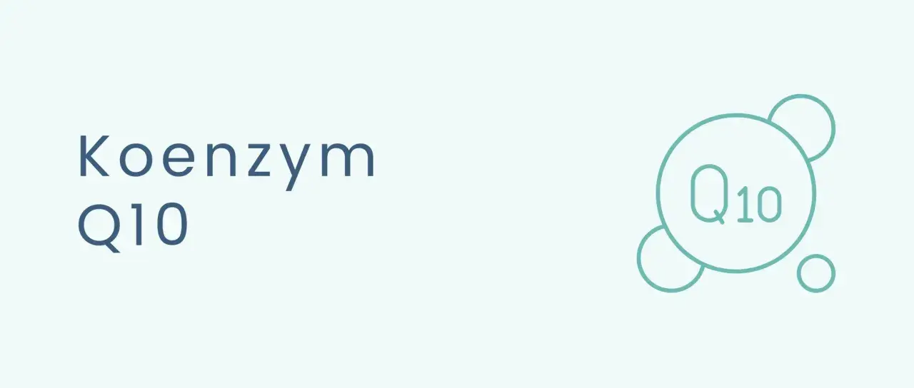 Napis "Koenzym Q10" obok stylizowanego symbolu cząsteczki.