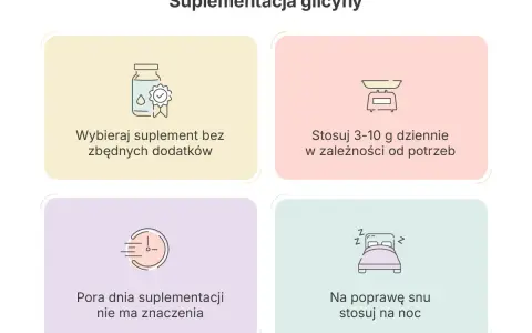 Glicyna co to? Porady dotyczące suplementacji: wybieraj czyste preparaty, stosuj 3-10g dziennie, pora dnia nie ma znaczenia, na sen przyjmuj na noc.