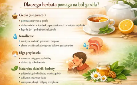 Ciepła herbata, miód i cytryna to idealna odpowiedź na pytanie: jaka herbata na ból gardła? Łagodzi, nawilża i pomaga przy kaszlu.