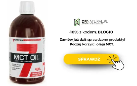 Butelka oleju MCT 100% naturalnego. Zamów już dziś i poczuj korzyści oleju MCT. Zniżka -10% z kodem BLOG10.