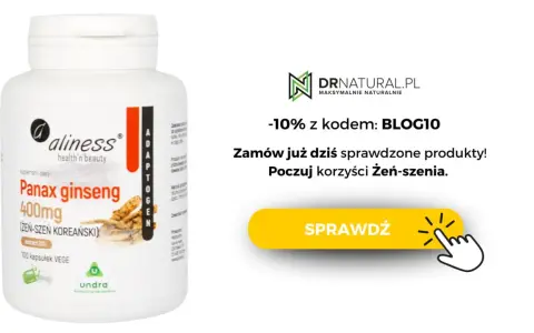 Suplement diety Aliness Panax Ginseng 400mg. Odkryj korzyści żeń-szenia dla Twojego organizmu. Zamów z kodem BLOG10!