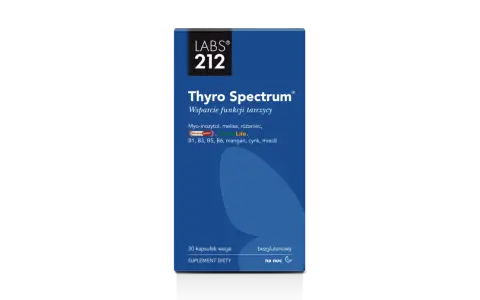 Suplement diety Thyro Spectrum z inozytolem wspiera tarczycę. Zawiera myo-inozytol, melisę, róże, selen, witaminy i minerały.