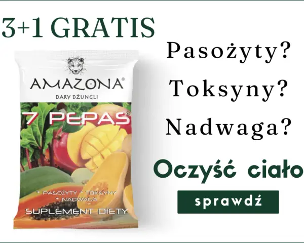 Suplement diety "7 Pepas" z Amazonii, który pomaga oczyścić organizm z pasożytów, toksyn i nadwagi. 3+1 gratis.