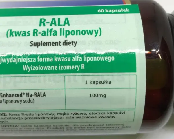 Suplement diety R-ALA zawiera kwas R-alfa liponowy, który jest silnym antyoksydantem. Stosowany na co dzień wspiera organizm.