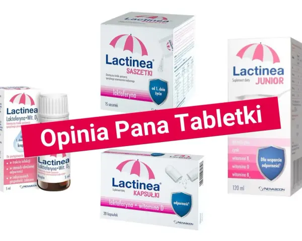 Różne formy Lactinea: krople, saszetki, kapsułki i Junior. Warto sprawdzić, czy laktoferyna dla dzieci skutki-uboczne są istotne przy wyborze.