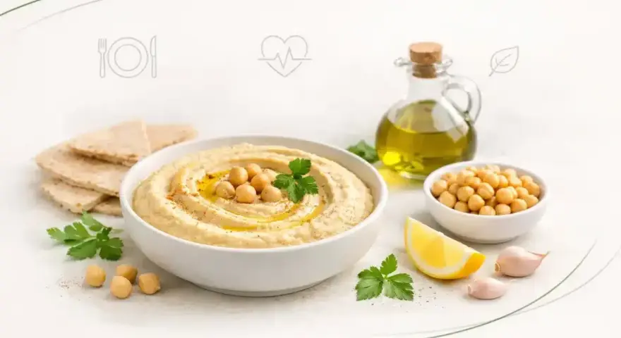 Pyszny hummus z ciecierzycą, oliwą i cytryną. Czy hummus jest zdrowy? Tak, to bogactwo białka i błonnika!