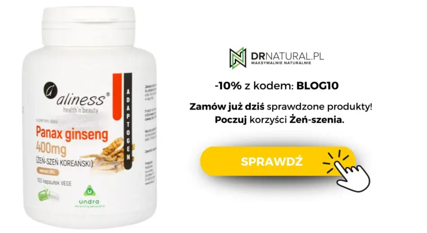 Suplement diety Aliness Panax Ginseng 400mg. Odkryj korzyści żeń-szenia dla Twojego organizmu. Zamów z kodem BLOG10!