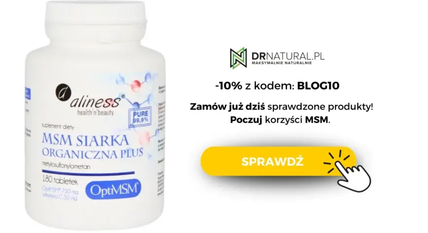 Suplement diety Aliness MSM Siarka Organiczna Plus. Poczuj korzyści MSM, zamawiając już dziś! -10% z kodem BLOG10.