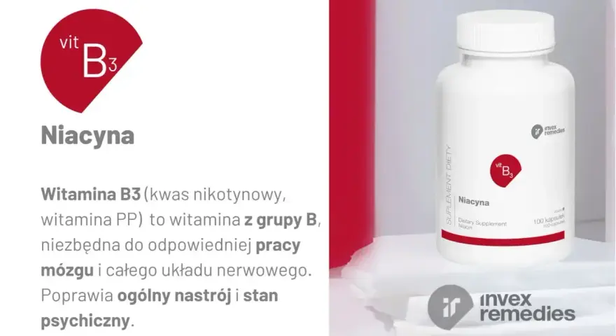 Niacyna, czyli witamina B3, kluczowa dla mózgu i układu nerwowego. Suplement diety w kapsułkach.