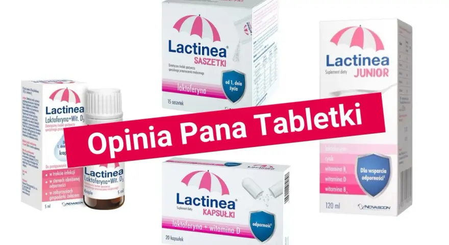 Różne formy Lactinea: krople, saszetki, kapsułki i Junior. Warto sprawdzić, czy laktoferyna dla dzieci skutki-uboczne są istotne przy wyborze.